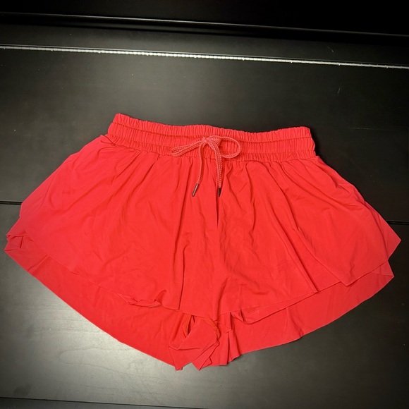 Flowy Bright Red Athletic Butterfly Running Shorts w/ Built-in Spandex Liner - Picture 5 of 9